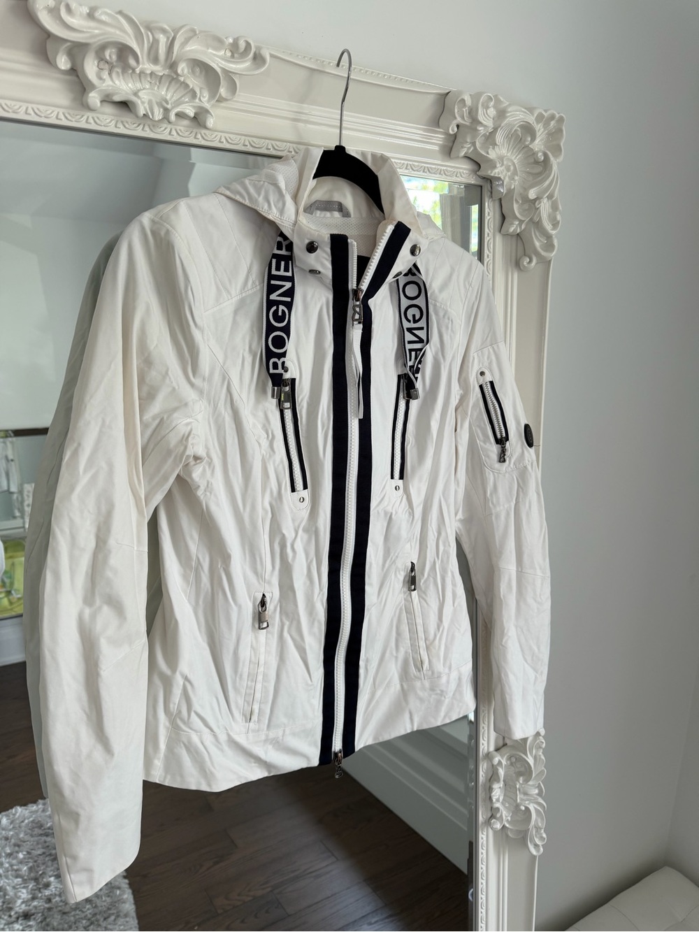 Bogner White Hooded Ski Jacket with Black Trim